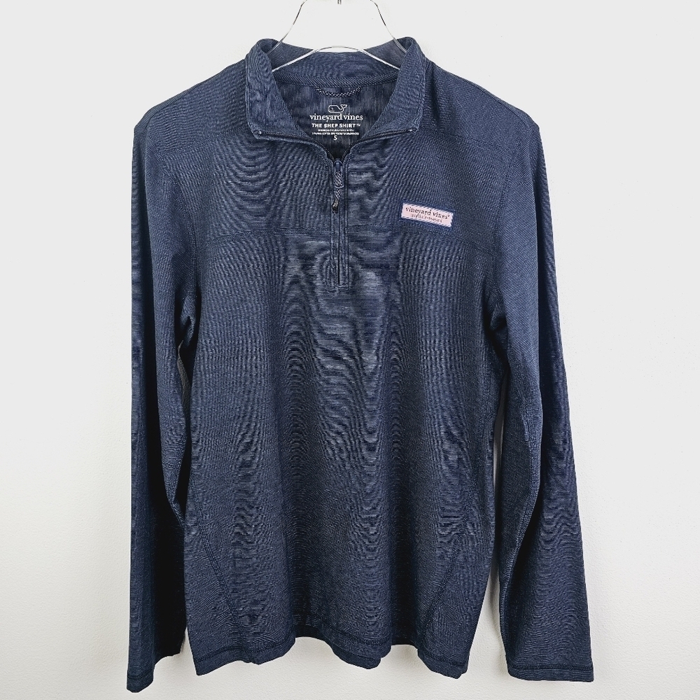 Vineyard Vines Martha's Vineyard Navy Blue Striped 1/4 Zip Shep Shirt Pullover